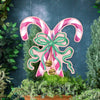 Songbird Grove Collection - Large Pink Crossed Candy Canes with Green Bow Garden Stake