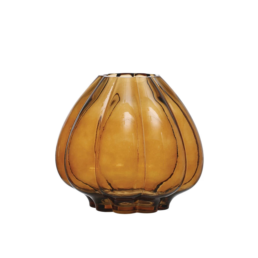 Amber Fluted Glass Vase