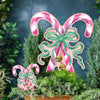 Songbird Grove Collection - Mini Pink Crossed Candy Canes with Green Bow Garden Stake