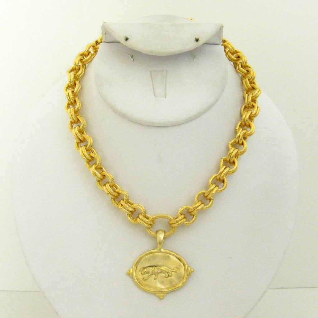 Gold Tiger Italian Intaglio Necklace