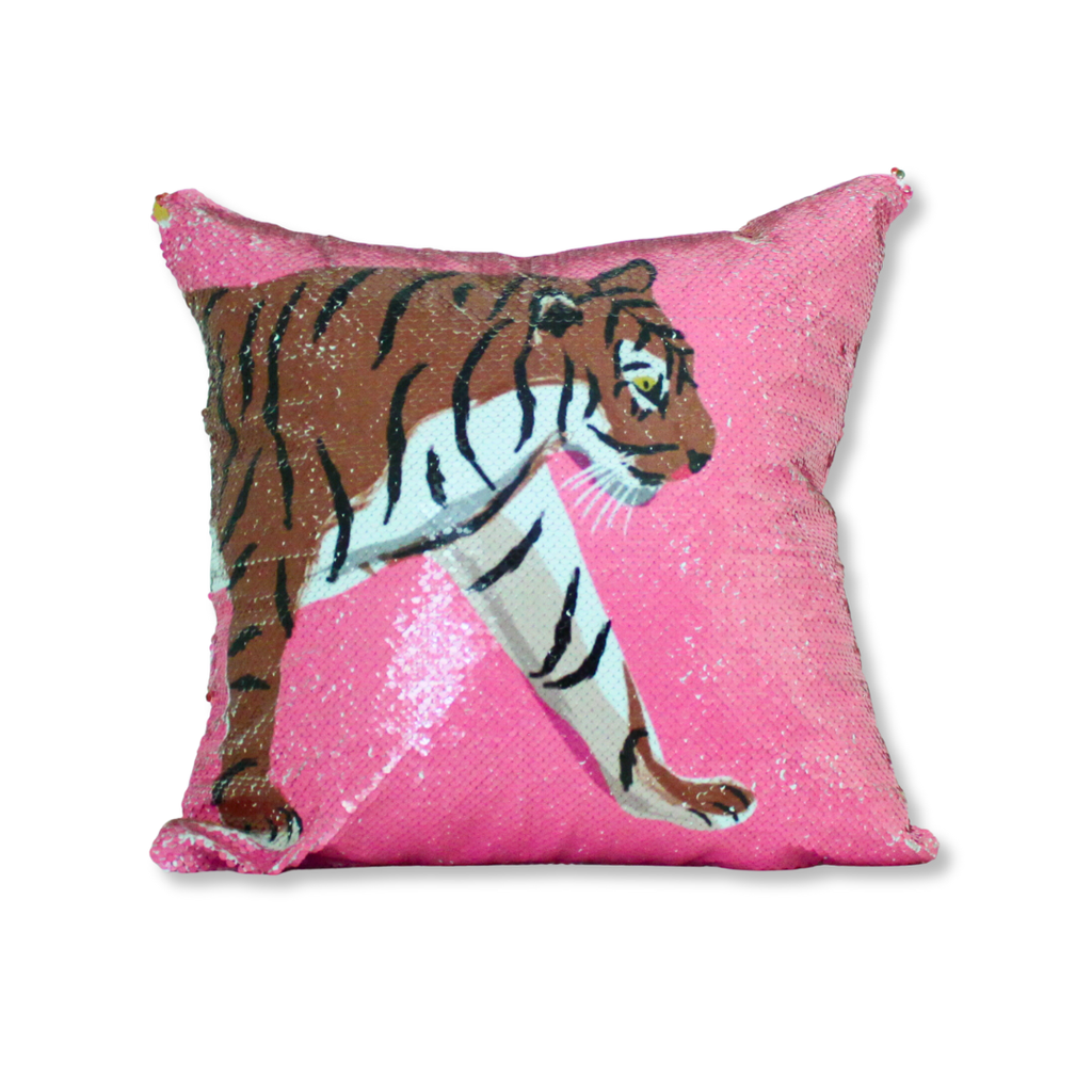 Pink Sequin Tiger Pillow