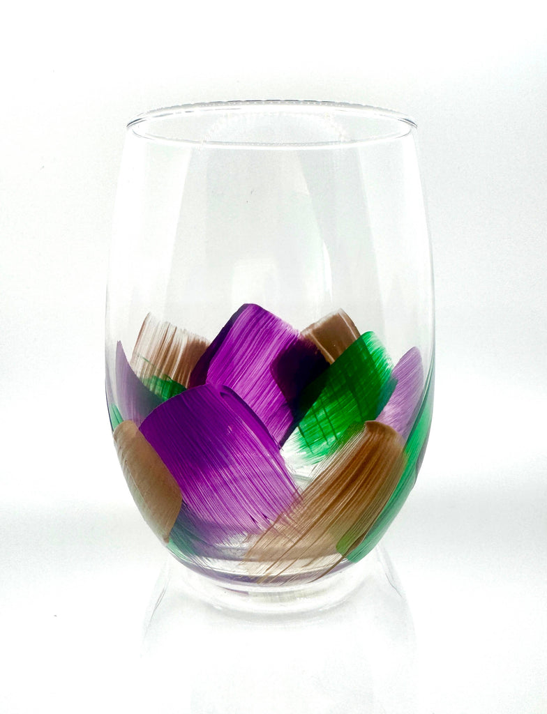 Mardi Gras Stemless Wine Glass