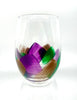 Mardi Gras Stemless Wine Glass