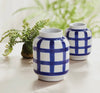 Blue & White Plaid Ceramic Vase