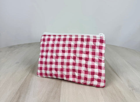 Gingham Fuschia Quilted Makeup Bag