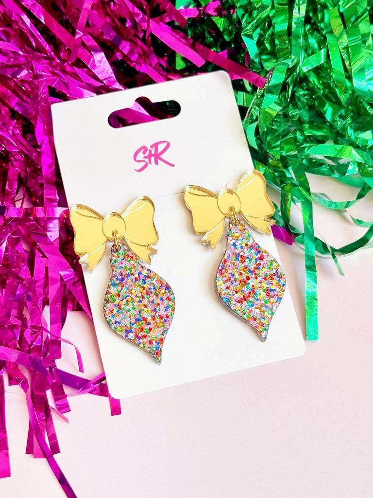 Confetti Dot Ornament with Gold Bow Earrings