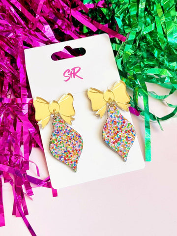 Confetti Dot Ornament with Gold Bow Earrings