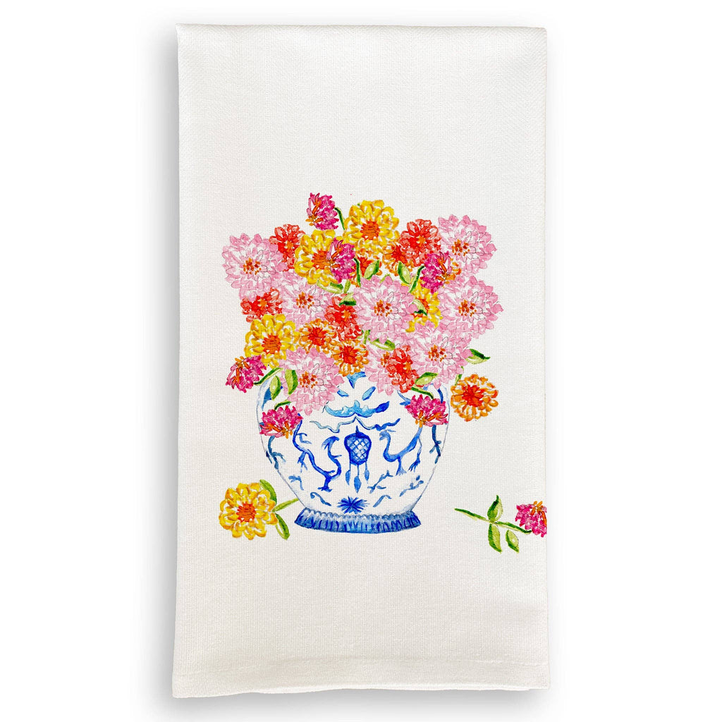 Ginger Jar with Zinnias Tea Towel
