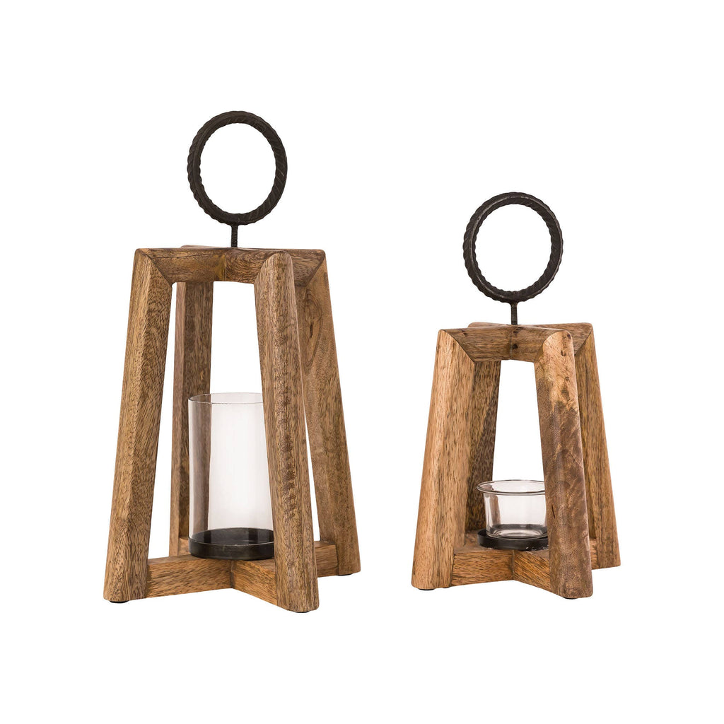 Set of 2 Carmel Decorative Wood Lanterns