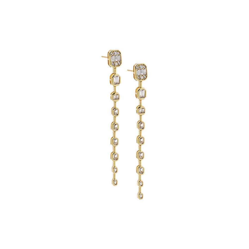 CZ Emerald Bezel Drop Stud Earrings