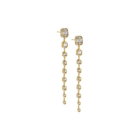 CZ Emerald Bezel Drop Stud Earrings
