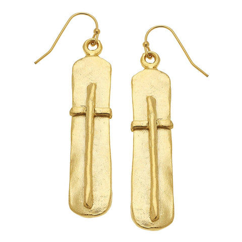 Gold Bar with Cross Earrings