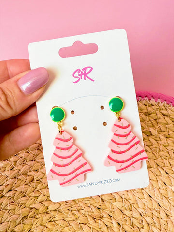Pink Christmas Tree Cake Dangle Earrings