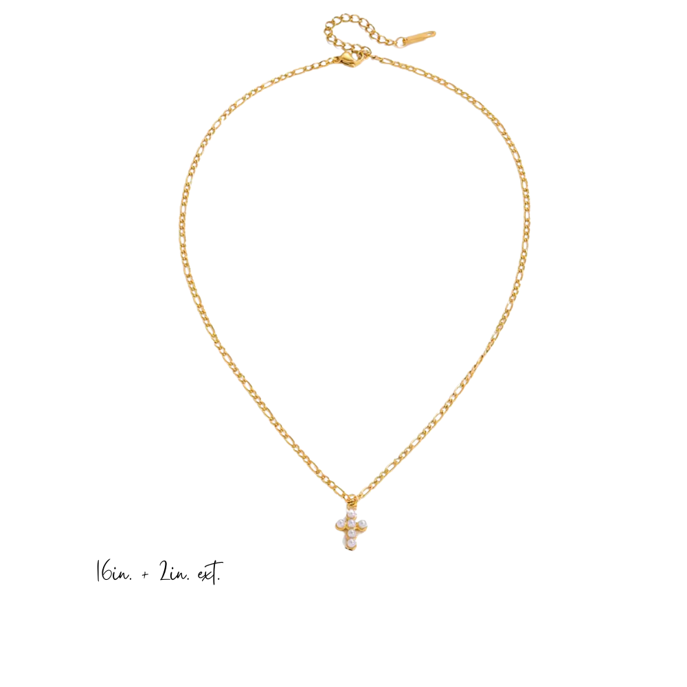 Petite Pearl Cross Necklace