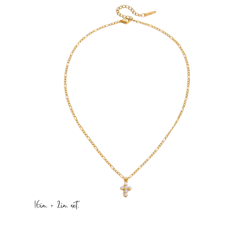 Petite Pearl Cross Necklace