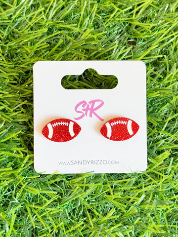 Red Glitter Football Stud Earrings