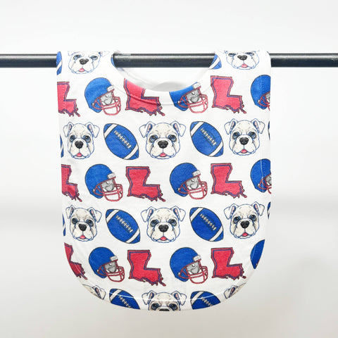 Red + Blue Bulldog Football Baby Bib