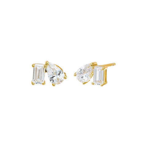 CZ Teardrop X Baguette Stud Earring