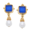 Charlotte Blue French Glass + Pearl Drop Earrings