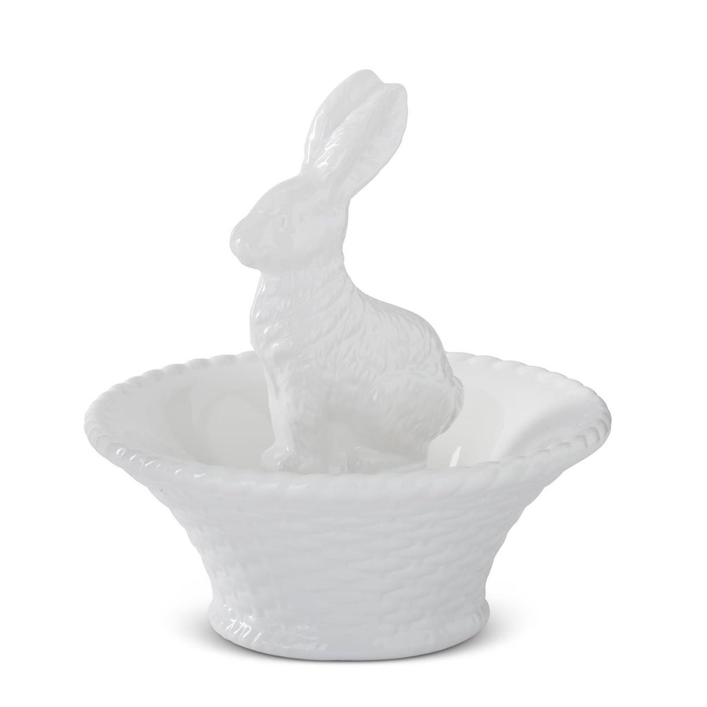 White Bunny in Basket Bowl