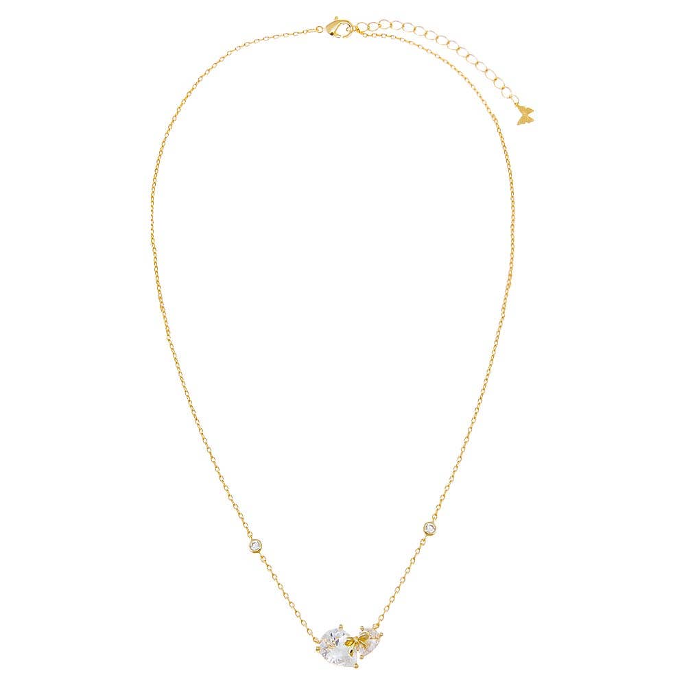 Teardrop W/ Bow Motif Pendant Necklace