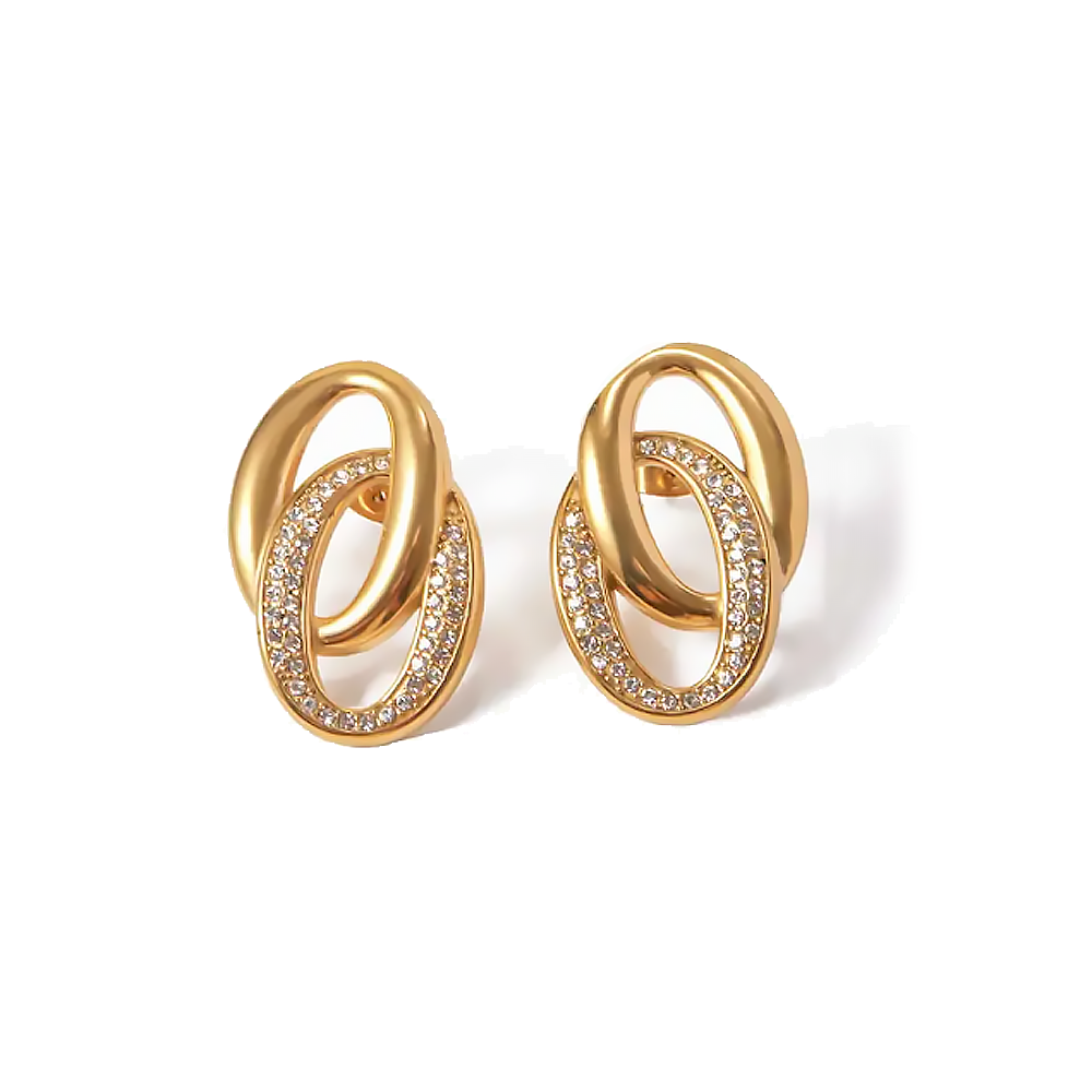 Solid/Pave Double Link Stud Earring