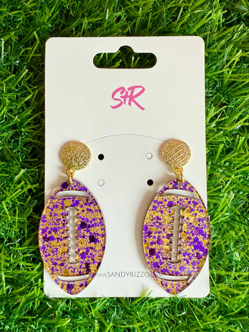 Purple and Gold Football Earrings