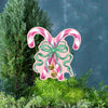 Songbird Grove Collection - Large Pink Crossed Candy Canes with Green Bow Garden Stake