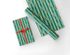 Blue Spruce and Bows Green Striped Wrapping Paper