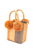 Straw Mini Bag with Pompom Accent
