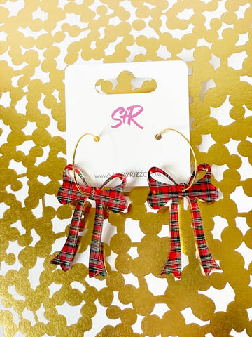 Red Plaid Bow Earrings