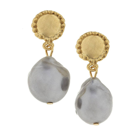Susan Shaw - Grey Baroque Pearl Drop Earrings