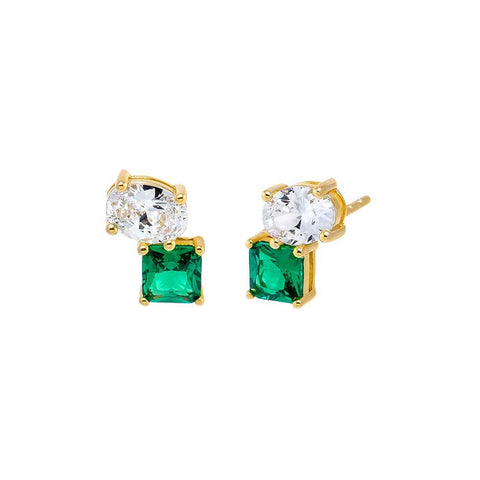 Pear X Emerald CZ Stud Earrings
