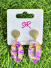 Purple and Gold Art Petite Football Dangle Earrings