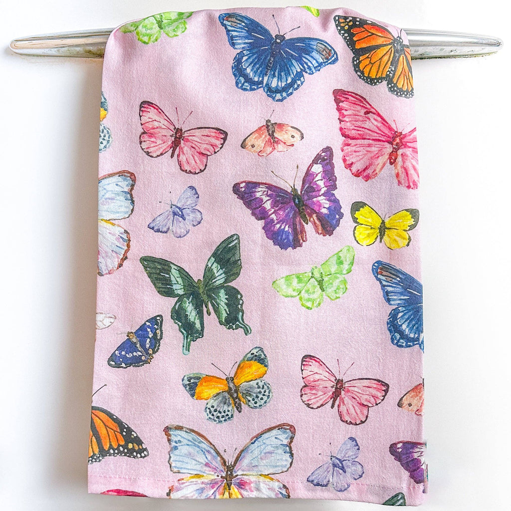 Pink Butterflies Tea Towel