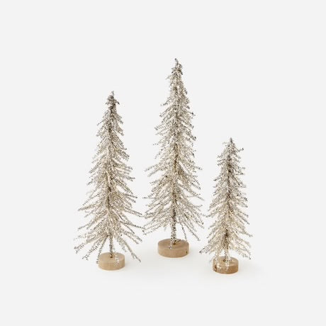 Lighted Silver Tinsel Tree Set (set of 3)
