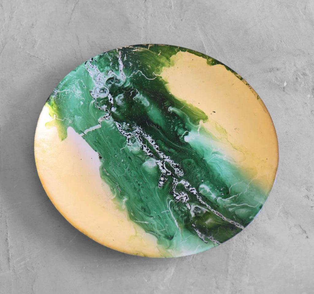 New Orleans Green & Gold Glass Platter