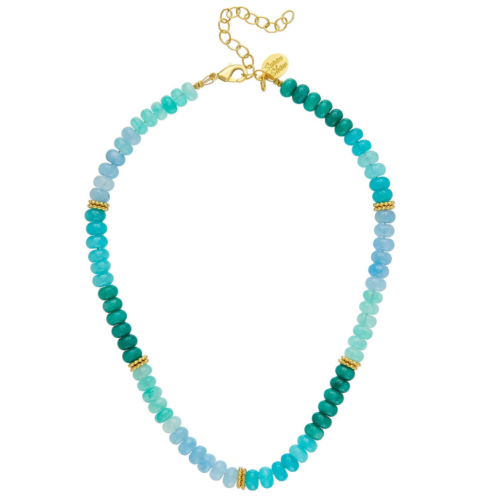 Blue Jade and Gold Bead Necklace