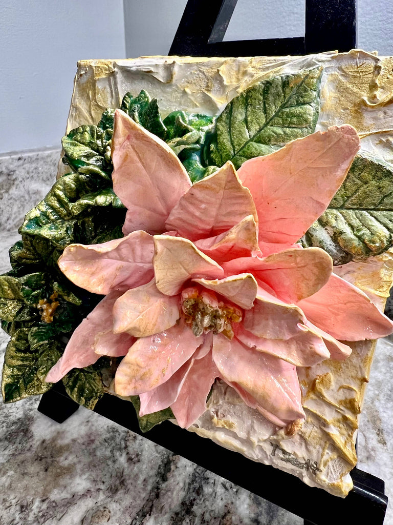 Christmas Poinsettia & Holly Pink Canvas Art