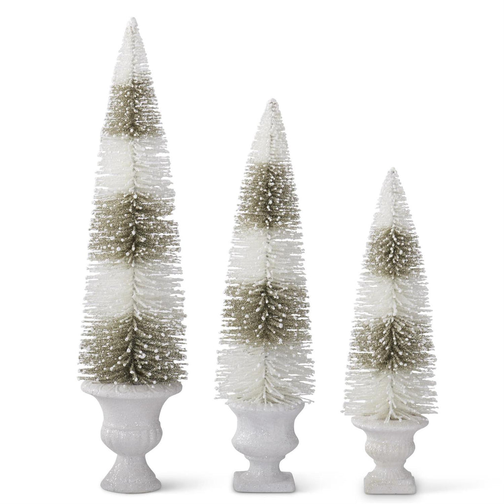 Glittered Sage & White Bottle Brush Tree in Urn