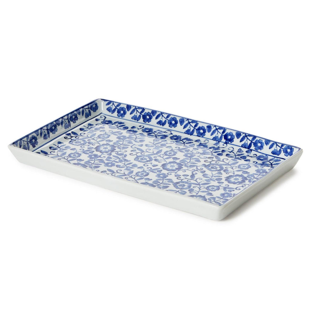 Hand Painted Blue & White Chinoiserie Porcelain Tray