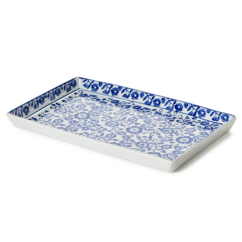 Hand Painted Blue & White Chinoiserie Porcelain Tray