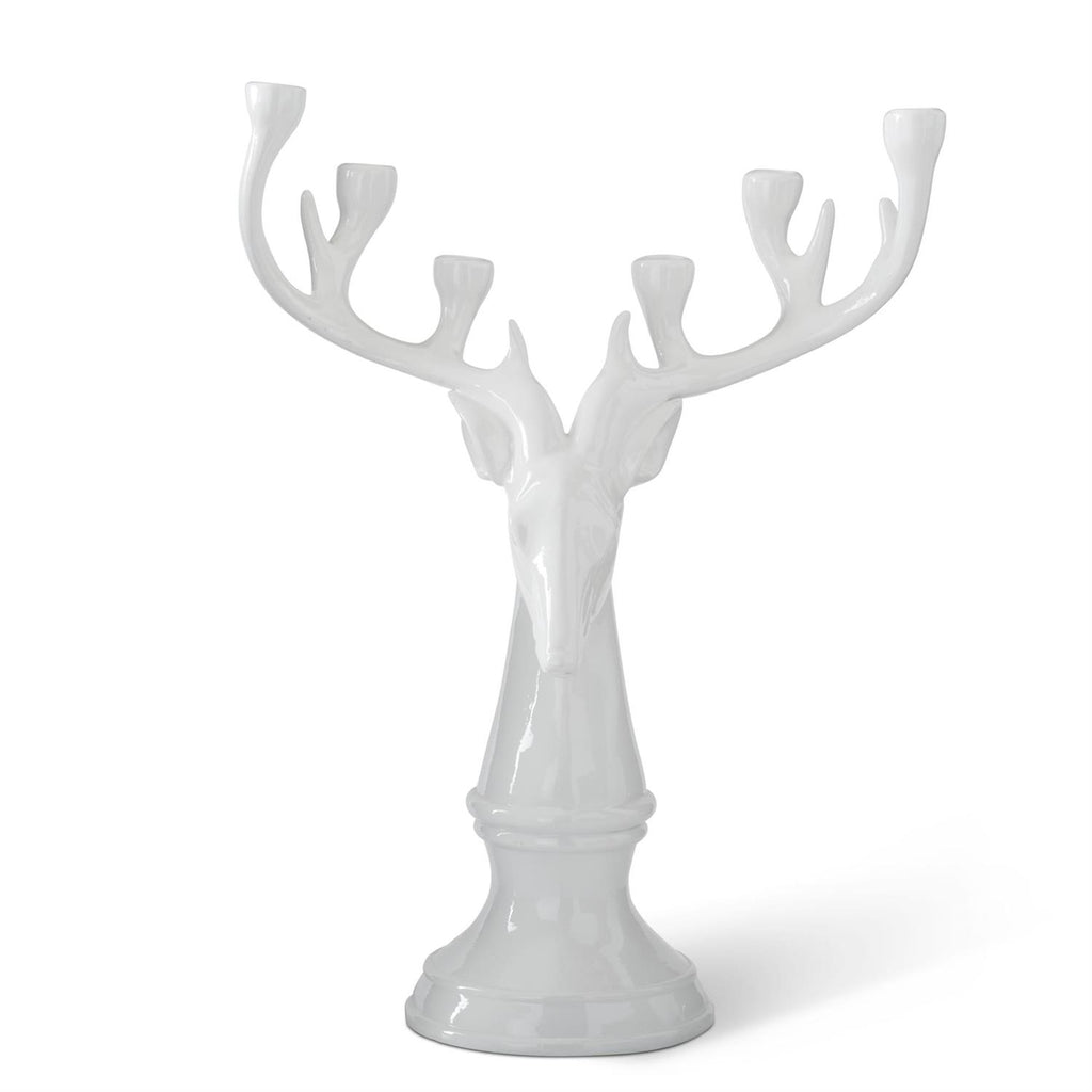 White Resin Deer Taper Candleholder