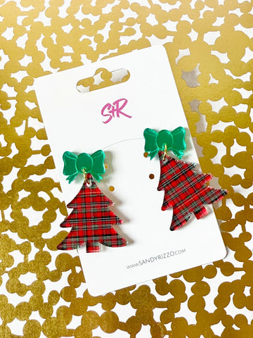 Red Plaid Tree Earrings