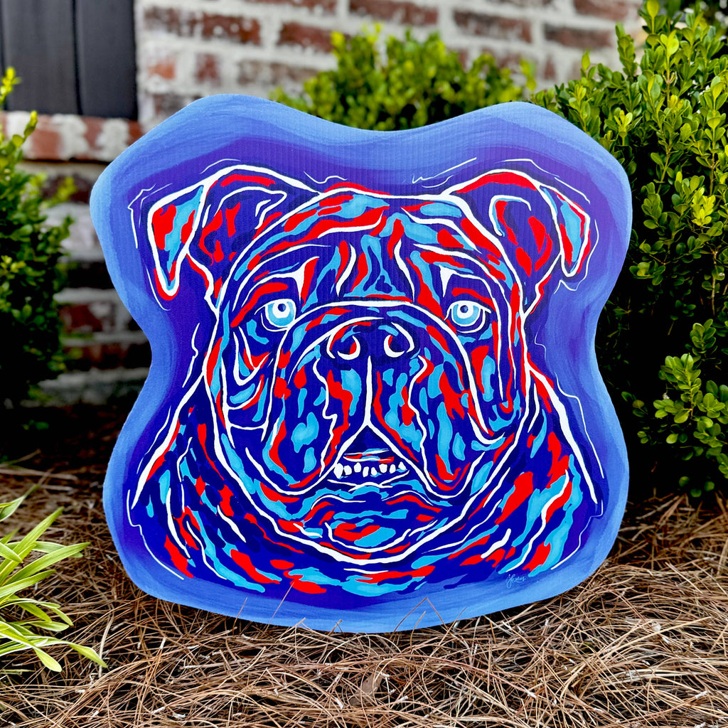 Songbird Grove Collection - Red and Blue Bulldog Face Yard Art