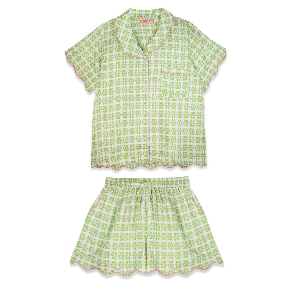 Brooks Avenue Metallics Green Scalloped Pajama Set Short