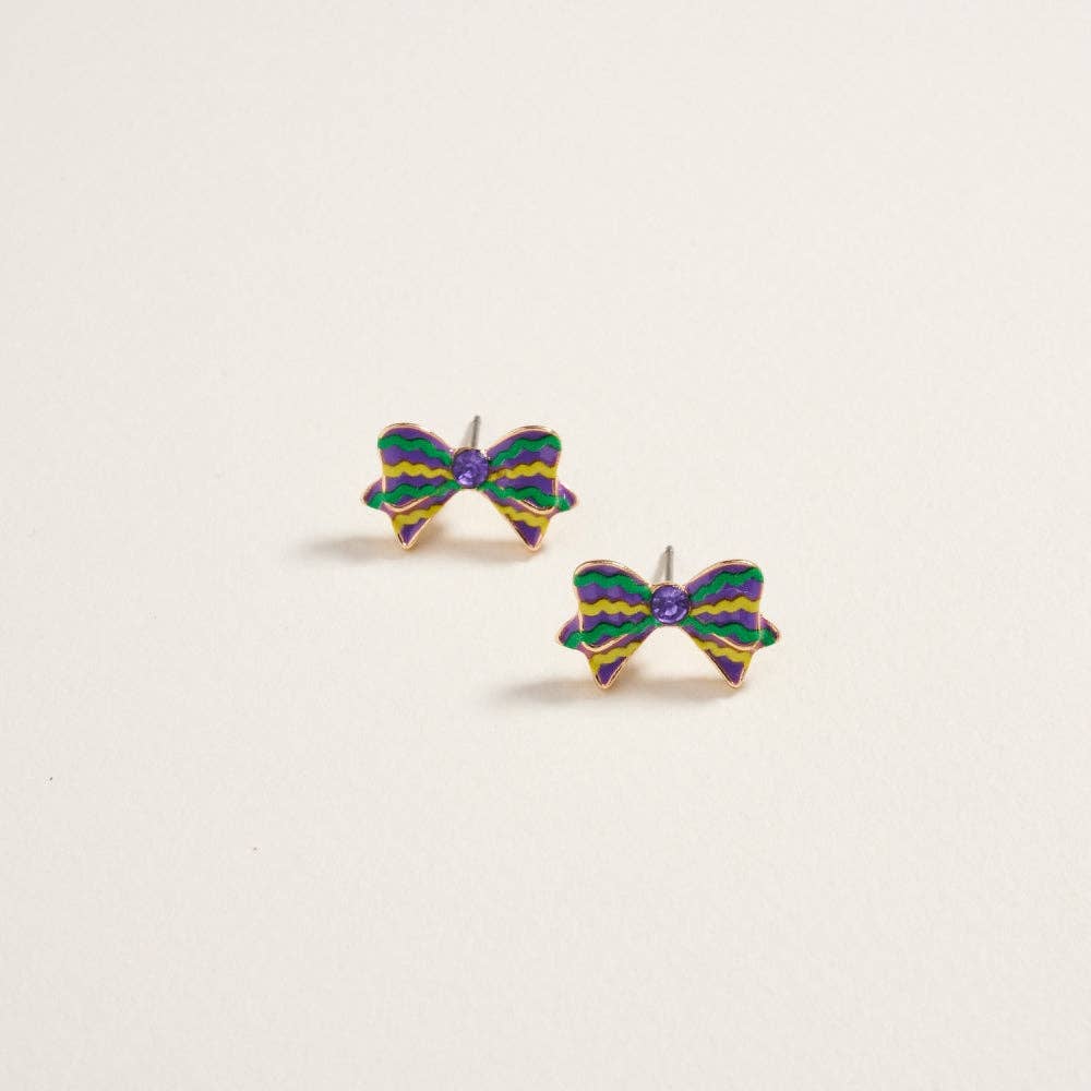 Mardi Gras Ribbon Bow Earrings