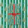 Blue Spruce and Bows Green Striped Wrapping Paper