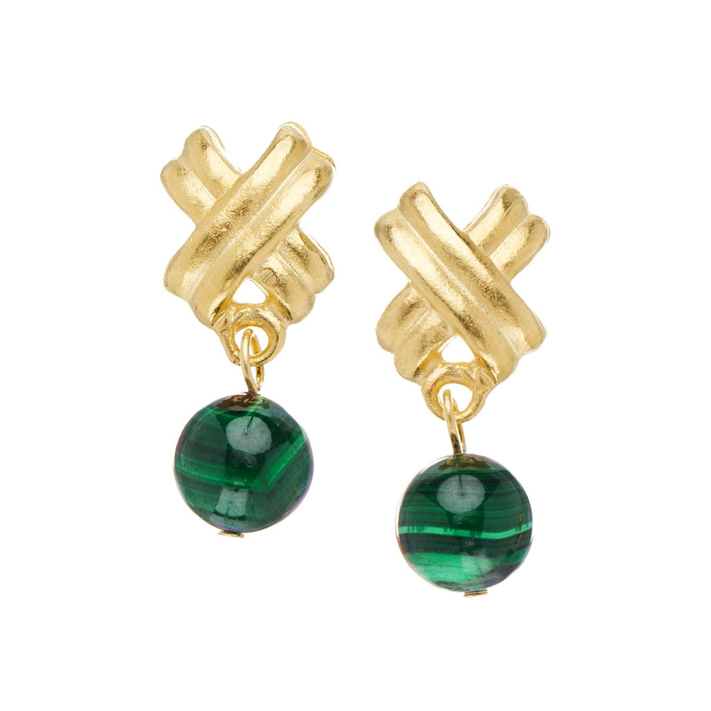 Mini X Malachite Drop Studs Earring