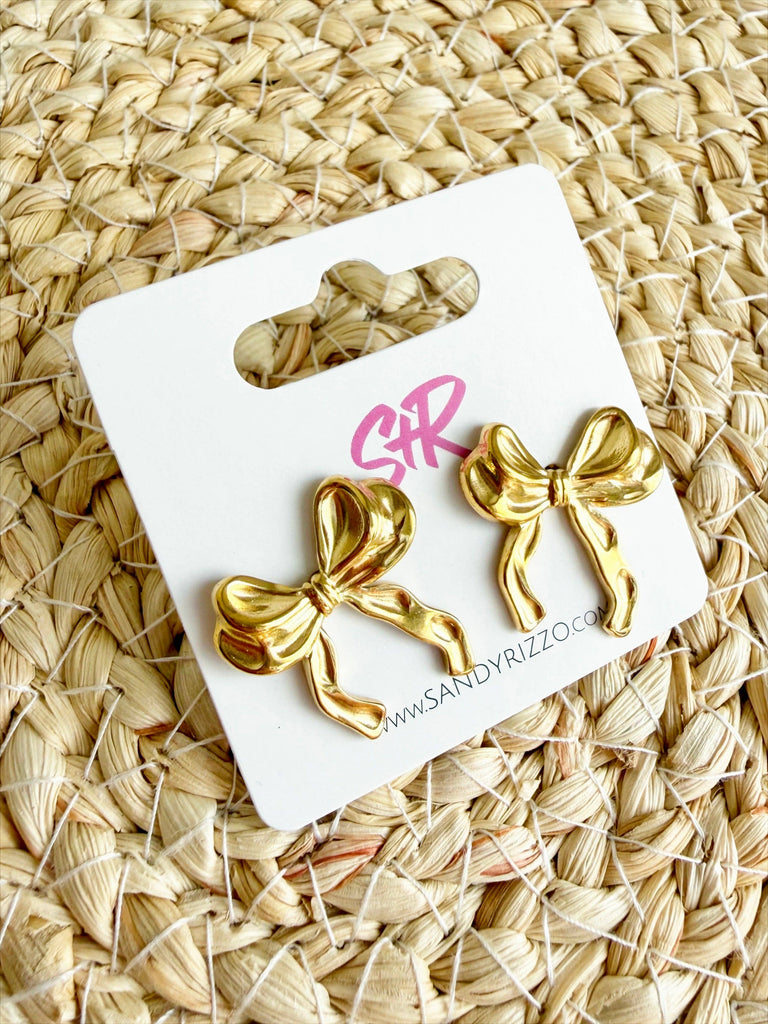 Sandy + Rizzo - Golden Ribbon Bow Stud Earrings